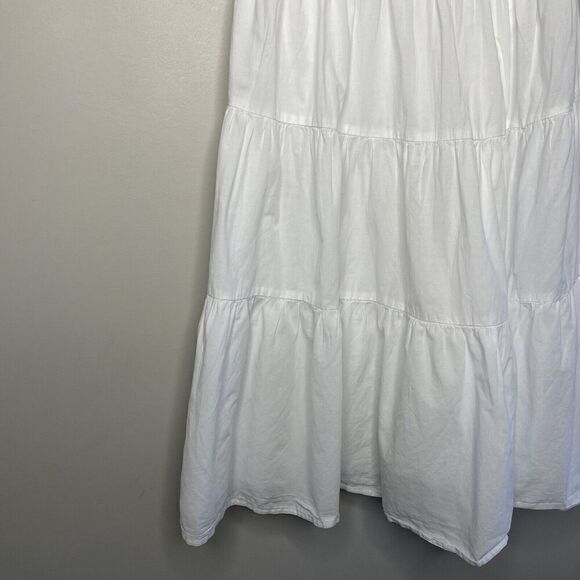 PETER SOM Tiered Dress Womens 4 White Tie Strap V-Neck Sleeveless A-Line Cotton - Picture 4 of 12